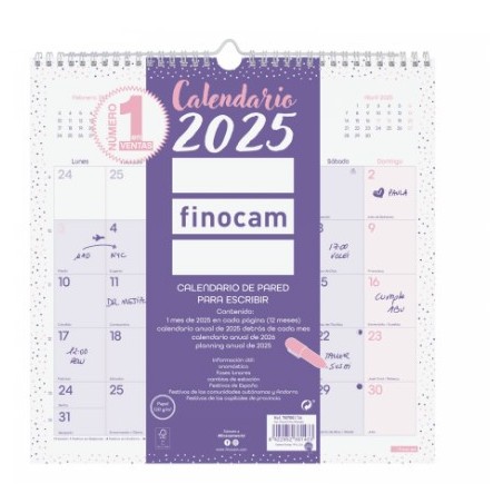 CALENDARIO 2025 PARED TRENDY CHIC ESCRIBIR 300X300MM MORADO FINOCAM 787002725
