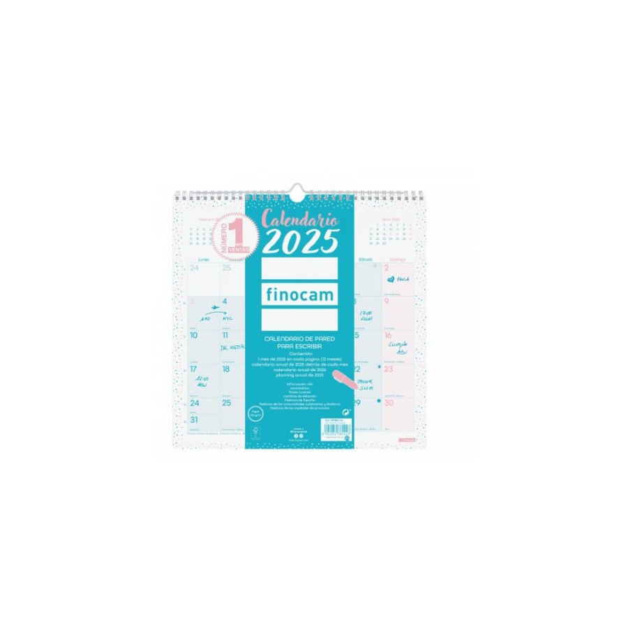 CALENDARIO 2025 PARED TRENDY CHIC ESCRIBIR 300X300MM TURQUESA FINOCAM 787005825