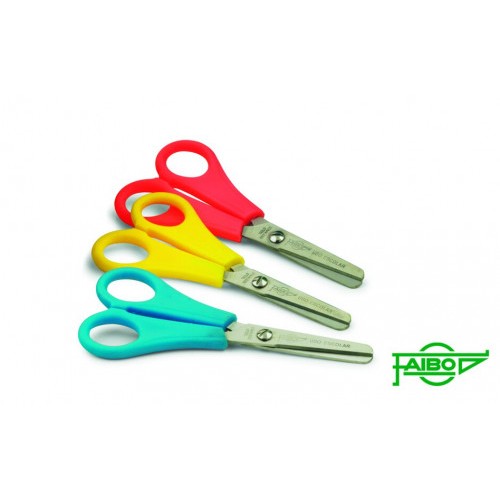 1883-TIJERA ESCOLAR EMPUNADURA PLASTICO CON HOJA EN ACERO INOXIDABLE Y PUNTA ROMA 13 CM. FAIBO TE13