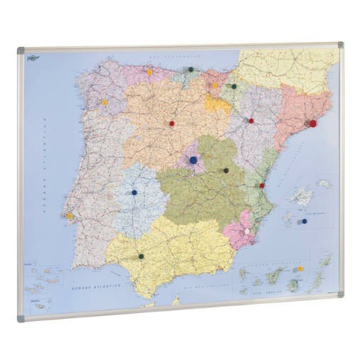 1898-MAPA DE ESPANA Y PORTUGAL MAGNETICO 103X129 CM. MARCO ALUMINIO FAIBO 153T