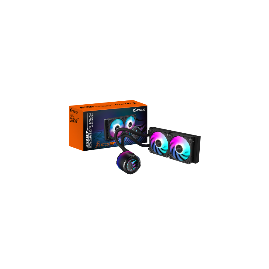 19025-GIGABYTE Refrigeracion liquida AIO AORUS WATERFORCE X II 240 para CPU - 2 ventiladores ARGB de 120 mm, pantalla LC