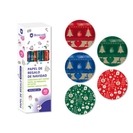 19387-PAPEL DE REGALO NAVIDAD METALIZADO 100X300 CM BISMARK 332995