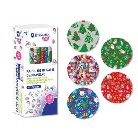 19388-PAPEL DE REGALO NAVIDAD JUGUETES 70X500 CM BISMARK 332996
