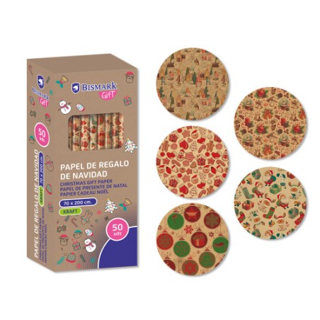 19389-PAPEL DE REGALO KRAFT NAVIDAD CELEBRATION 70X200 BISMARK 332997