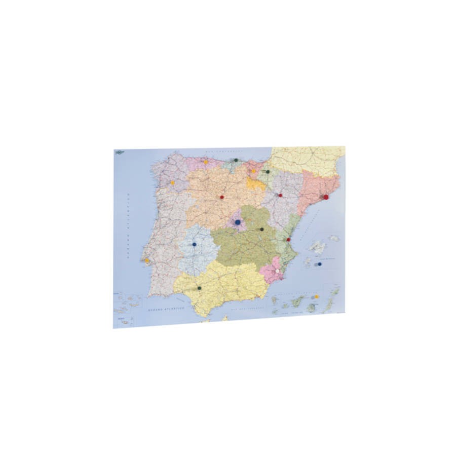 1945-MAPA ESPANA Y PORTUGAL PLASTIFICADO SIN MARCO ENROLLADO 103X129 CM. FAIBO 153G