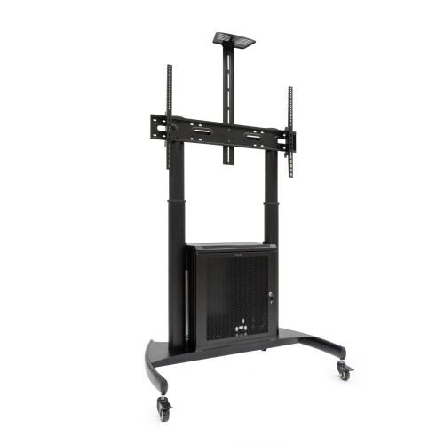 19471-TooQ "NARNIA" Soporte de Suelo con Armario Multiusos + Accesorios Rack para Pantallas 60"- 100", Negro
