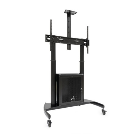 19471-TooQ "NARNIA" Soporte de Suelo con Armario Multiusos + Accesorios Rack para Pantallas 60"- 100", Negro