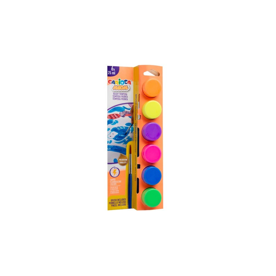 19732-CAJA 6 BOTES DE TEMPERA CON PINCEL NEON CARIOCA 40486