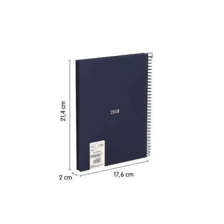 19866-CUADERNO A5 CON ESPIRAL Y TAPA DURA, 80 HOJAS BLANCAS DE 95 GR/M, COLECCION 430 SINCE 1918, AZUL MILAN 57151E80B