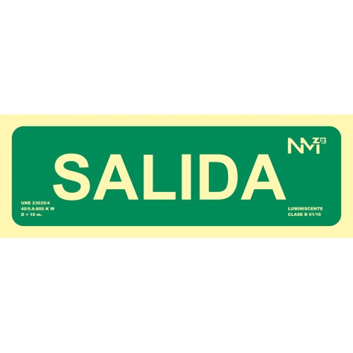 20026-SENAL "SALIDA" HOMOLOGADA 300X105MM POLIPROPILENO FOTOLUMINISCENTE ARCHIVO2000 6170-22H VE
