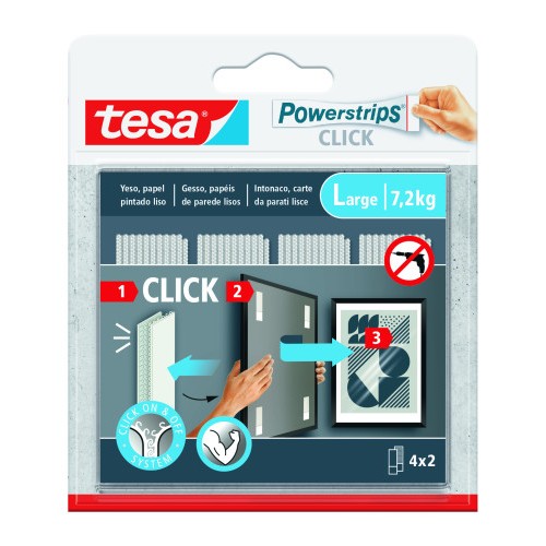 20031-BLISTER TIRAS ADHESIVAS CUELGA OBJETOS POWERSTRIPS CLIK 7,2KG  4 PARES 85X20MM "L" TESA 77722-00001-00