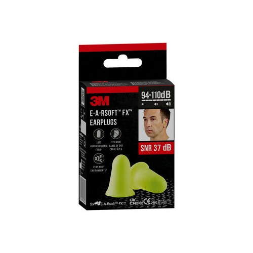20089-PACK 5 PARES TAPONES OIDO EARSOFT-FX SNR-37DB EN BOLSAS INDIVIDUALES ESPUMA POLIURETANO EARFX-5 3M 7100334661