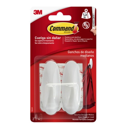 20284-BLISTER 2 GANCHOS ADHESIVOS BLANCO MEDIANOS HASTA 1,3KG COMMAND 17081 3M 7100149663