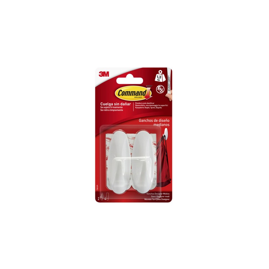 20284-BLISTER 2 GANCHOS ADHESIVOS BLANCO MEDIANOS HASTA 1,3KG COMMAND 17081 3M 7100149663