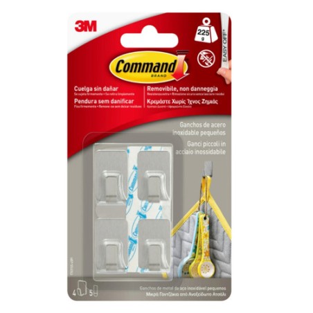 20286-BLISTER 4 GANCHOS ADHESIVOS ACERO INOXIDABLE PEQUENOS HASTA 225G COMMAND 17031SS 3M 7100191643