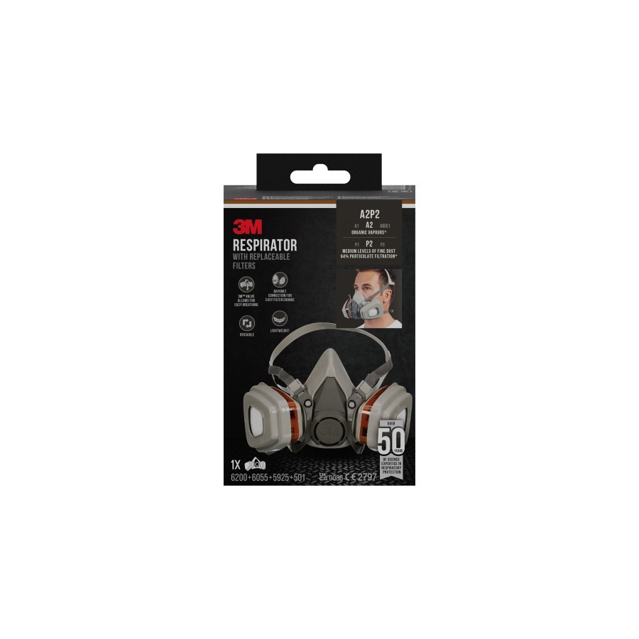 20316-KIT MASCARILLA RESPIRADORA CON FILTROS REEMPLAZABLES 6002KIT-1 A2P2 3M 71030129