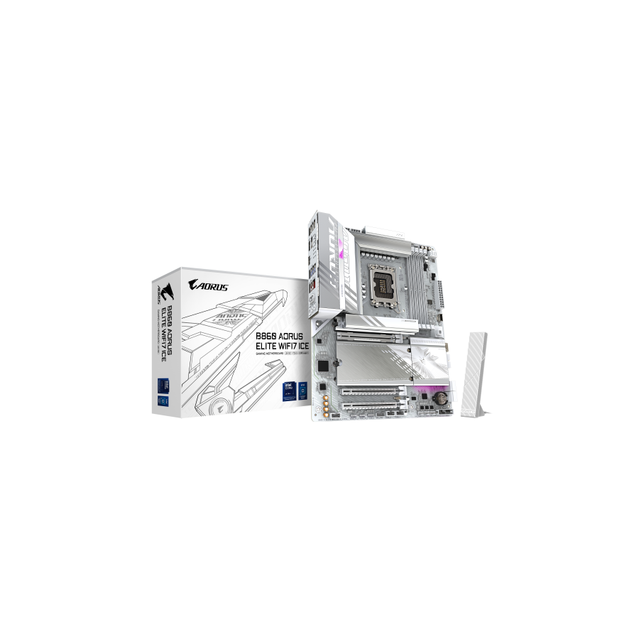 GIGABYTE B860 AORUS ELITE WIFI7 ICE Placa base - CPUs Intel Core Ultra, VRM de 14+1+2+1 fases, hasta 9200MHz DDR5, 1xPCIe 5.0 + 