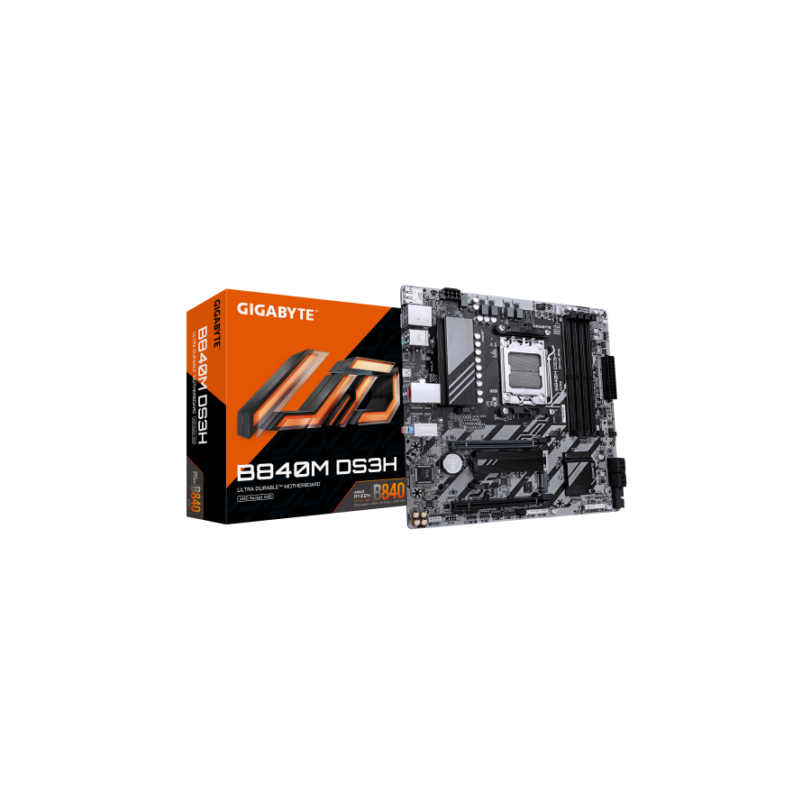 20510-GIGABYTE B840M DS3H Placa base - Procesadores AMD Ryzen 9000, VRM de 8+2+2 fases, hasta 8200 MHz DDR5, 2xPCIe 4.0