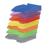 2064-BANDEJA APILABLE DE PLASTICO 350X250X65 MM. COLOR ROJO TRANSLUCIDO FAIBO 93TR-63