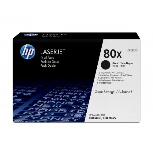21452-HP 80X PACK 2 TONER NEGRO ALTA CAPACIDAD HP80X (CF280XD)