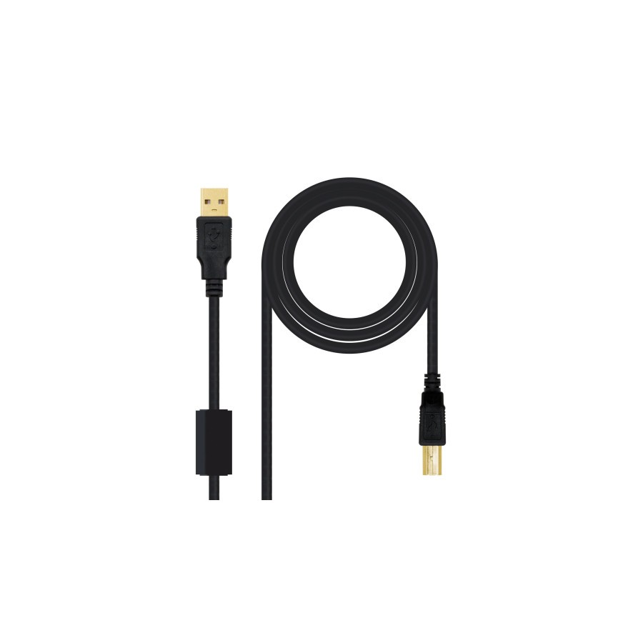 NANOCABLE  CABLE USB 2.0 IMPRESORA HQ CON FERRITA, TIPO A/M-B/M, NEGRO, 2.0 M (10.01.1202)