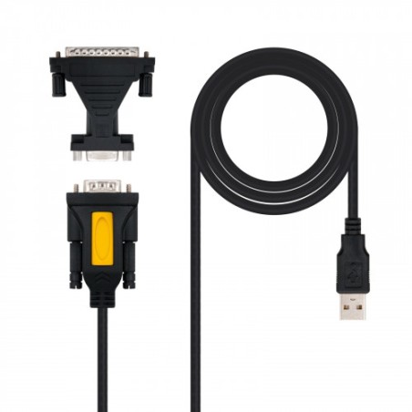 21538-Nanocable CONVERTIDOR USB A SERIE, TIPO A/M-RS232 DB9/M DB25/M, 1,8 M