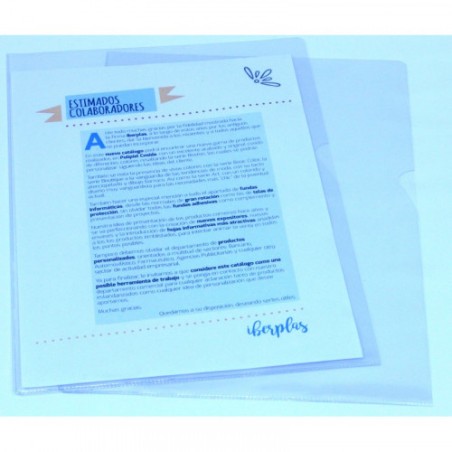 2205-CAJA 30 DOSSIER FORMATO FOLIO  "L" C/UNERO PVC CRISTAL 300 MICRAS IBERPLAS 25730