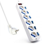 22209-Ewent EW3932-3M limitador de tension 6 salidas AC Blanco