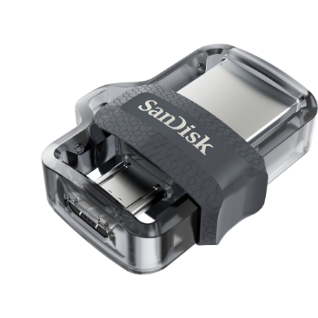Sandisk Ultra Dual m3.0 unidad flash USB 32 GB USB Type-A / Micro-USB 3.2 Gen 1 (3.1 Gen 1) Negro, Plata, Transparente