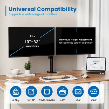 22522-EWENT SOPORTE DE MESA PARA 2 MONITORES  HASTA 27"