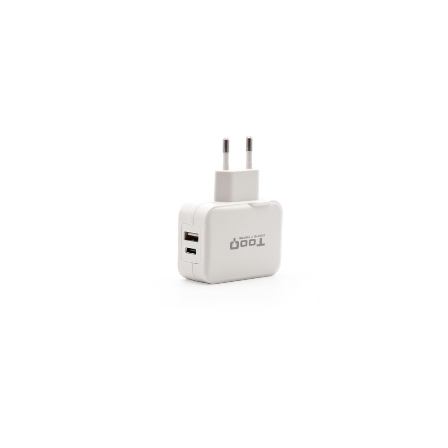 22536-TooQ Cargador de Pared doble puerto USB-C + USB A, 27W