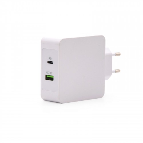 22538-TooQ Cargador de Pared doble puerto USB-C PD + USB A QC3.0, 48W