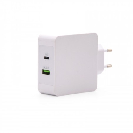 22538-TooQ Cargador de Pared doble puerto USB-C PD + USB A QC3.0, 48W