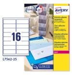 2261-PAQUETE 25 HOJAS ETIQUETAS TRANSPARENTES QUICKPEEL-IMPRESORAS LASER-99,1X33,9 MM AVERY L7562-25