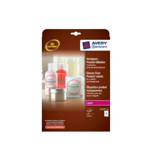 2266-PAQUETE 10 HOJAS ETIQUETAS BRILLANTES INVISIBLES,REDONDAS,DIAMETRO DE 60 MM AVERY L7127-10
