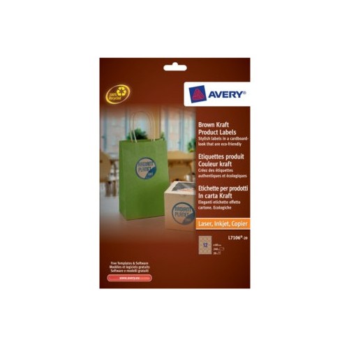 2267-PAQUETE 20 HOJAS ETIQUETAS PARA PRODUCTOS EN PAPEL KRAFT, EFECTO CARTON-IMPRESORAS LASER/LASER DE COLOR/ INYECCION