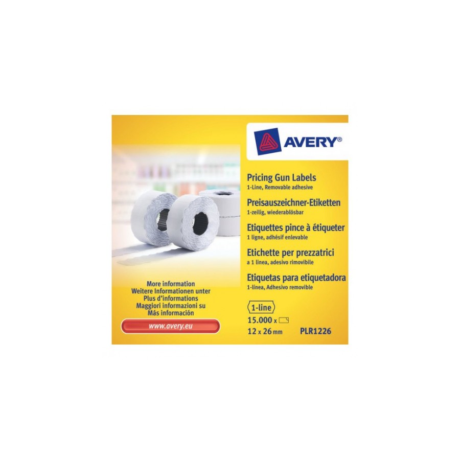 2274-PACK 10 ROLLOS DE ETIQUETAS BLANCAS-DESPEGABLES DE 1 LINEA-1.500 ETIQUETAS 12X26MM POR ROLLO AVERY PLR1226