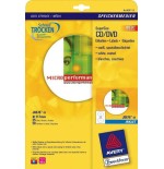 2293-PAQUETE 25 HOJAS ETIQUETAS FULL-FACE NO TOUCH BLANCAS PAPEL CUCHE OPACA PARA CD-IMPRESORAS INYECCION TINTA-117 MM A