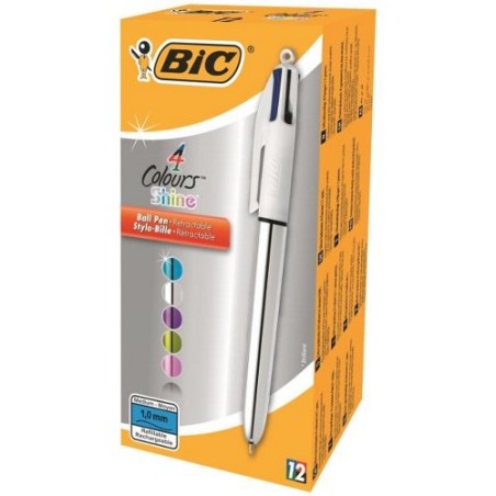 22974-BOLIGRAFO 4 COLORES SHINE PUNTA FINA COLOR PLATA AZUL/NEGRO/ROJO Y VERDE BIC 982873