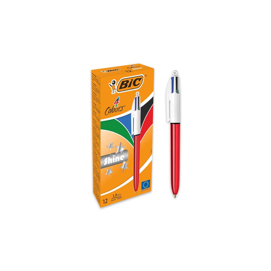 22986-BOLIGRAFO DE 4 COLORES SHINE 1MM CON CUERPO ROJO METALICO BIC 982877