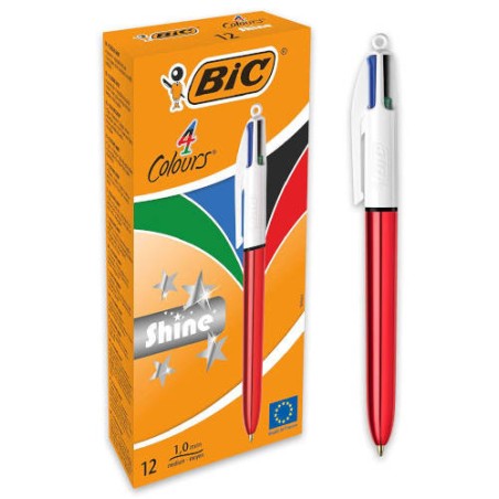 22986-BOLIGRAFO DE 4 COLORES SHINE 1MM CON CUERPO ROJO METALICO BIC 982877