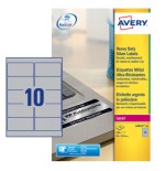 2310-PAQUETE 20 HOJAS ETIQUETAS PLATEADAS DE POLIESTER-IMPRESORAS LASER-96X50,8 MM AVERY L6012-20