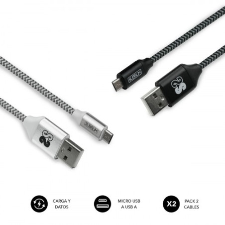 23150-SUBBLIM PACK 2 CABLES USB A MICRO USB (2.4A) 1M BLACK/SILVER