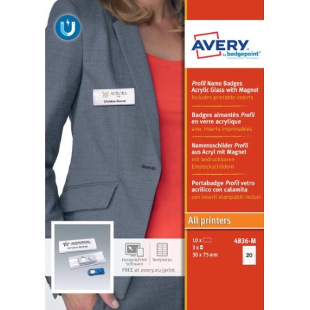 2324-CAJA 10 PORTANOMBRES PROFIL BADGE CON IMAN-27 X 75 MM AVERY 4836-M