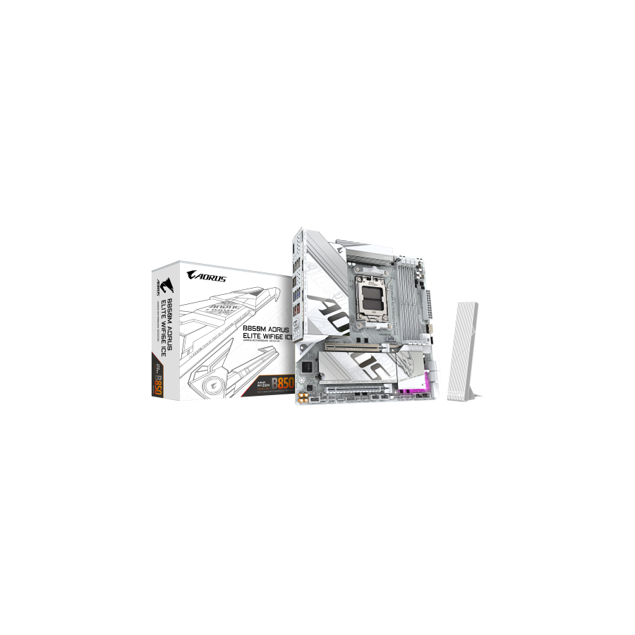 23346-GIGABYTE B850M AORUS ELITE WIFI6E ICE Placa Base - Procesadores AMD Ryzen Serie 9000, 12+2+1 fases VRM digitales,