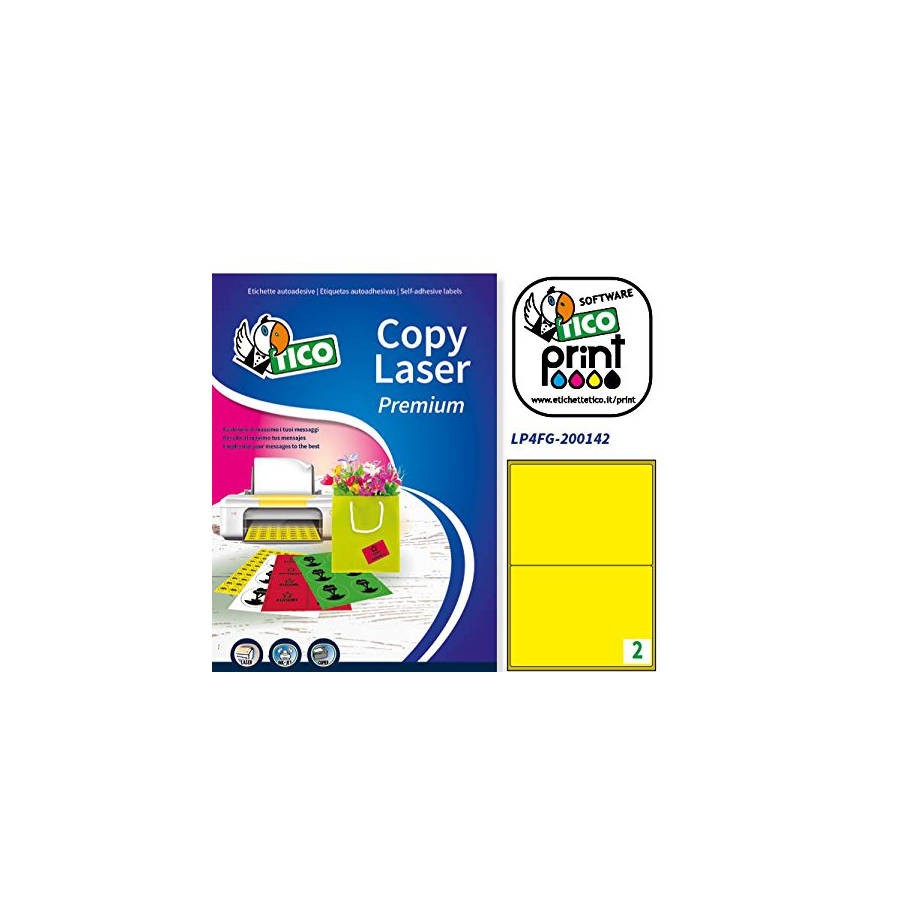 CAJA 70 HOJAS ETIQUETAS AMARILLO FLUORESCENTE CON ESQUINAS REDONDAS-LASER/INYECCION DE TINTA/FOTOCOPIADORAS-200X142 MM TICO LP4F