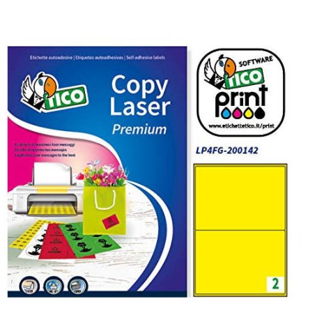 CAJA 70 HOJAS ETIQUETAS AMARILLO FLUORESCENTE CON ESQUINAS REDONDAS-LASER/INYECCION DE TINTA/FOTOCOPIADORAS-200X142 MM TICO LP4F