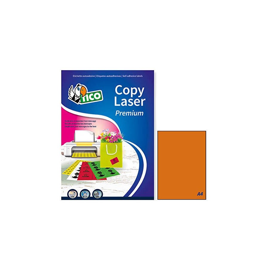 2375-CAJA 70 HOJAS ETIQUETAS NARANJA FLUORESCENTE SIN MARGENES-LASER/INYECCION DE TINTA/FOTOCOPIADORAS-210X297 MM TICO L