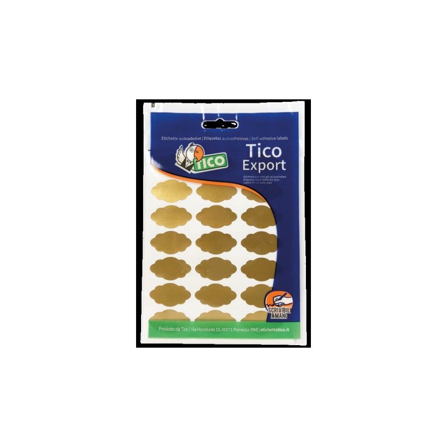 2387-PAQUETE 10 HOJAS ETIQUETAS SATINADAS ORO 36X19 MM TICO E-GL-3619