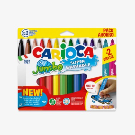 24376-CAJA 12+2 ROTULADORES COLORES SURTIDOS JUMBO SUPERLAVABLE CARIOCA 40567